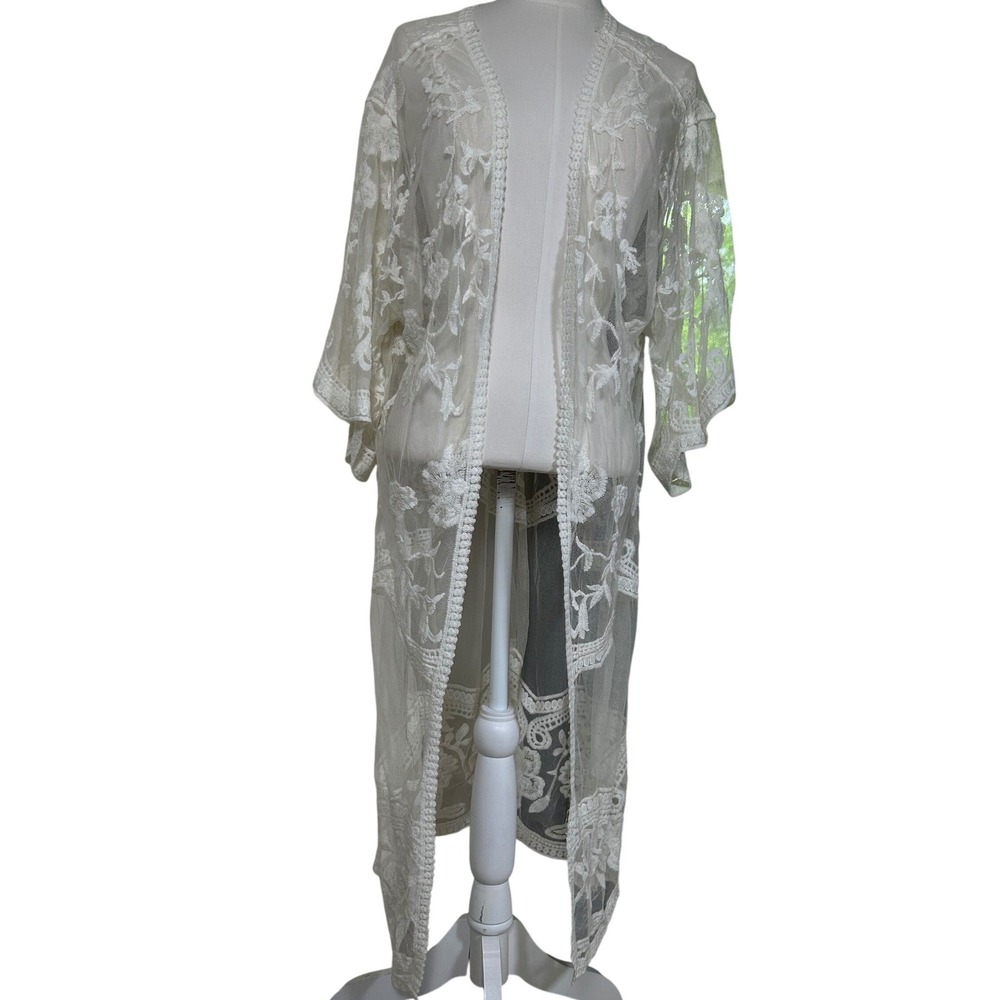 Floral Lace Festival Kimono Duster Cardigan Small Boho Whimsigoth Beach Coverup